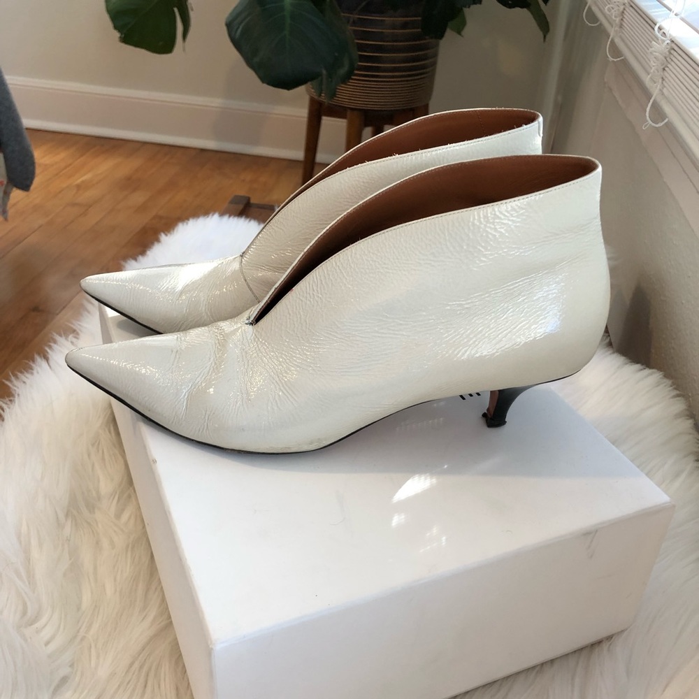 Celine Optic White V Neck Boot Patent Leather
